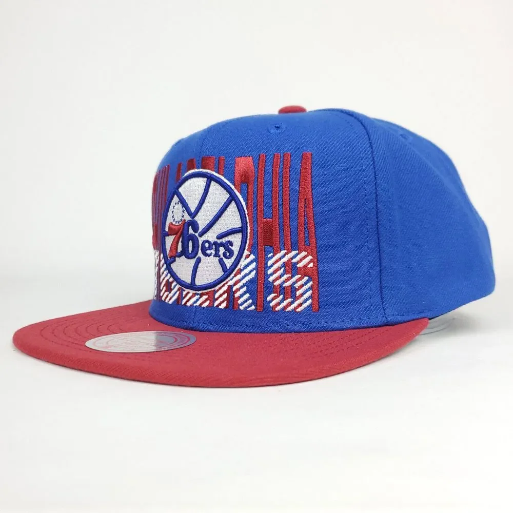 Philadelphia 76ers Mitchell & Ness NBA Snapback Hat Cap‎ Word Logo Blue Red NWT